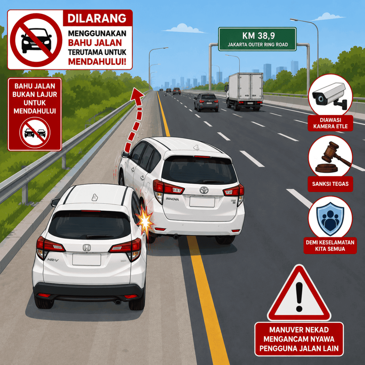Kecelakaan di Tol JORR KM 38,9: Bahu Jalan Bukan Jalur untuk Mendahului