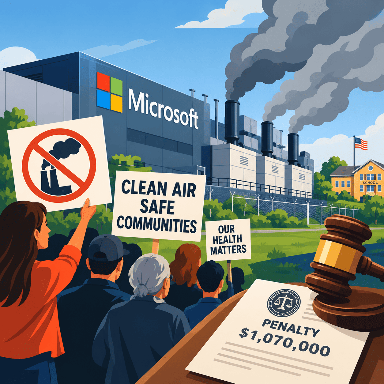 Community protest over pollution at a Microsoft-linked data centre in Vineland, New Jersey